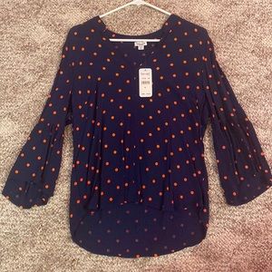Splendid orange/navy boutique shirt with polka dots